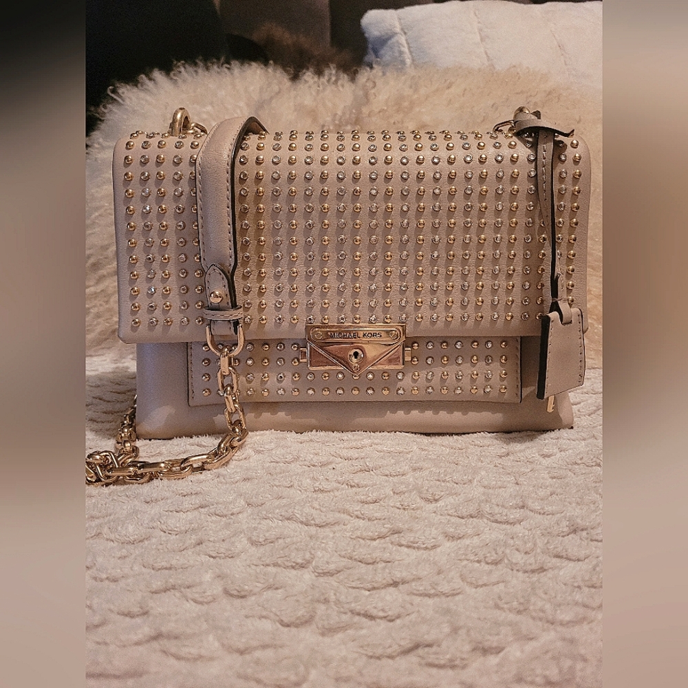 MK Pink Cece Studded Leather Shoulder Bag